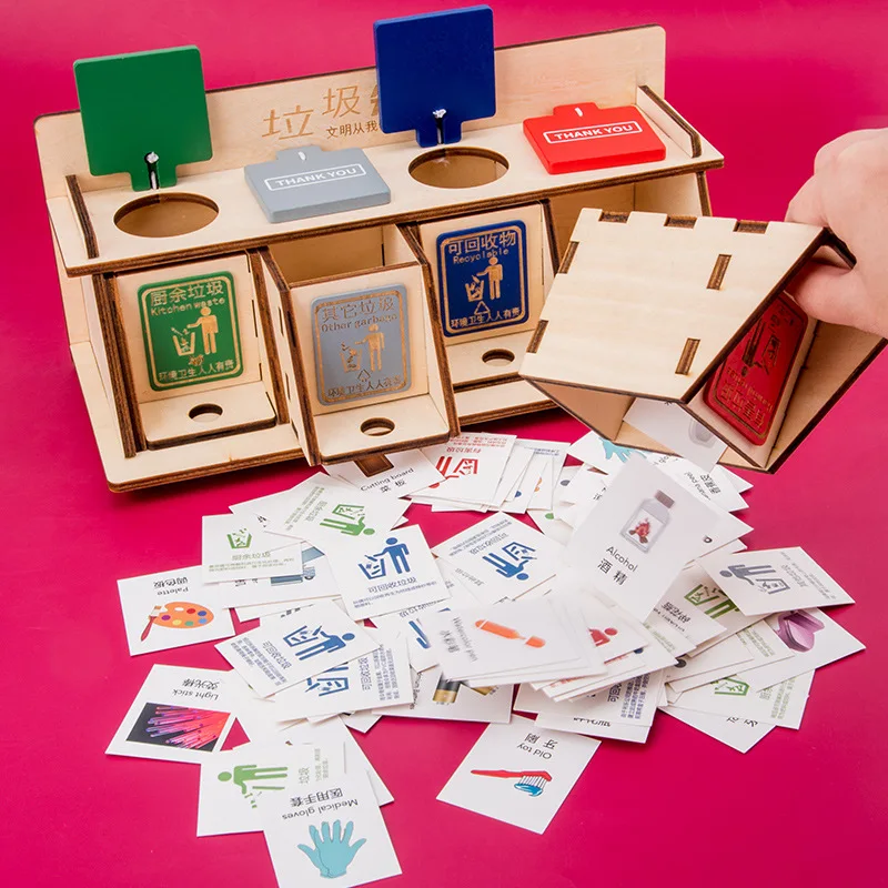 

DIY Garbage Classification Toy Kitchen Waste Refuse Sorting 108pcs Letter Alphabet Cards Wooden Educational Classifying Game