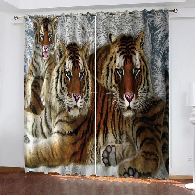 Cortinas de janela de tigre juvenil para quarto, sala de estar, cortinas de  tigre animal 3D