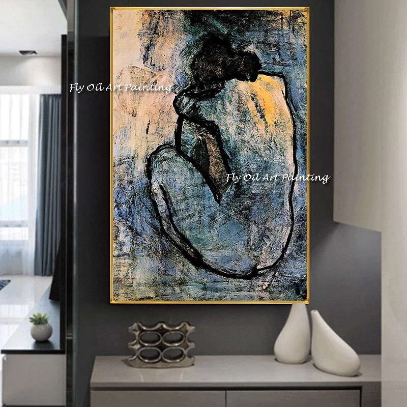 

100% Handmade Famous Painting Blue Nude By Pablo Picasso Canvas Oil painting Wall Art Cuadros Pictures for Living Room Decor