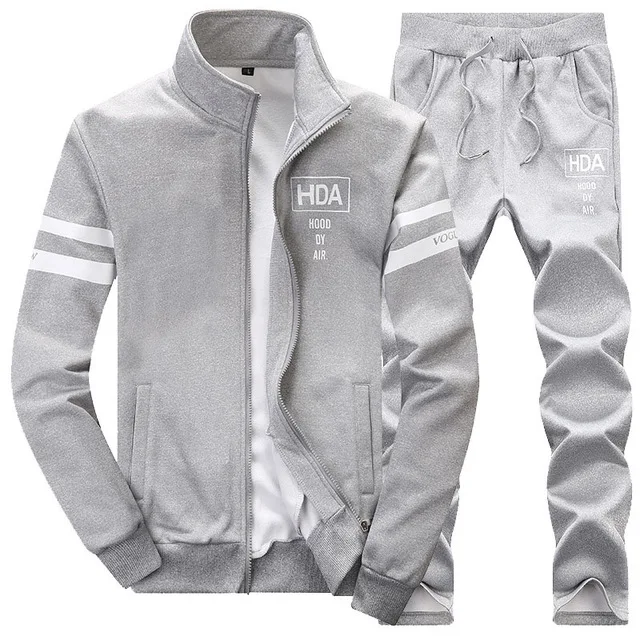 Модный комплект Degli Uomini Nuovo casual Gli Uomini di Abbigliamento Sportivo Tute Maschio Due Pezzi Del Collare Del Basamento - Цвет: Grey