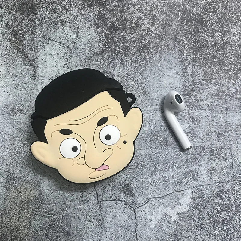 Милый чехол для наушников для AirPods, чехол с 3D рисунком, Забавный Mr Bean, защитный чехол для Apple Air Pods 2, мягкий чехол для наушников с крючком