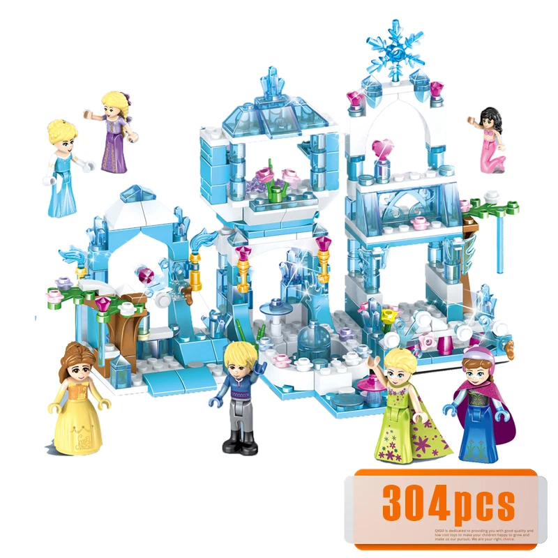 

Kitoz 8-in-1 Anna Elsa Sparking Ice Castle Mermaid Kristoff Princess Snow Queen Building Block Toy for Girl Compatible LegoINGS