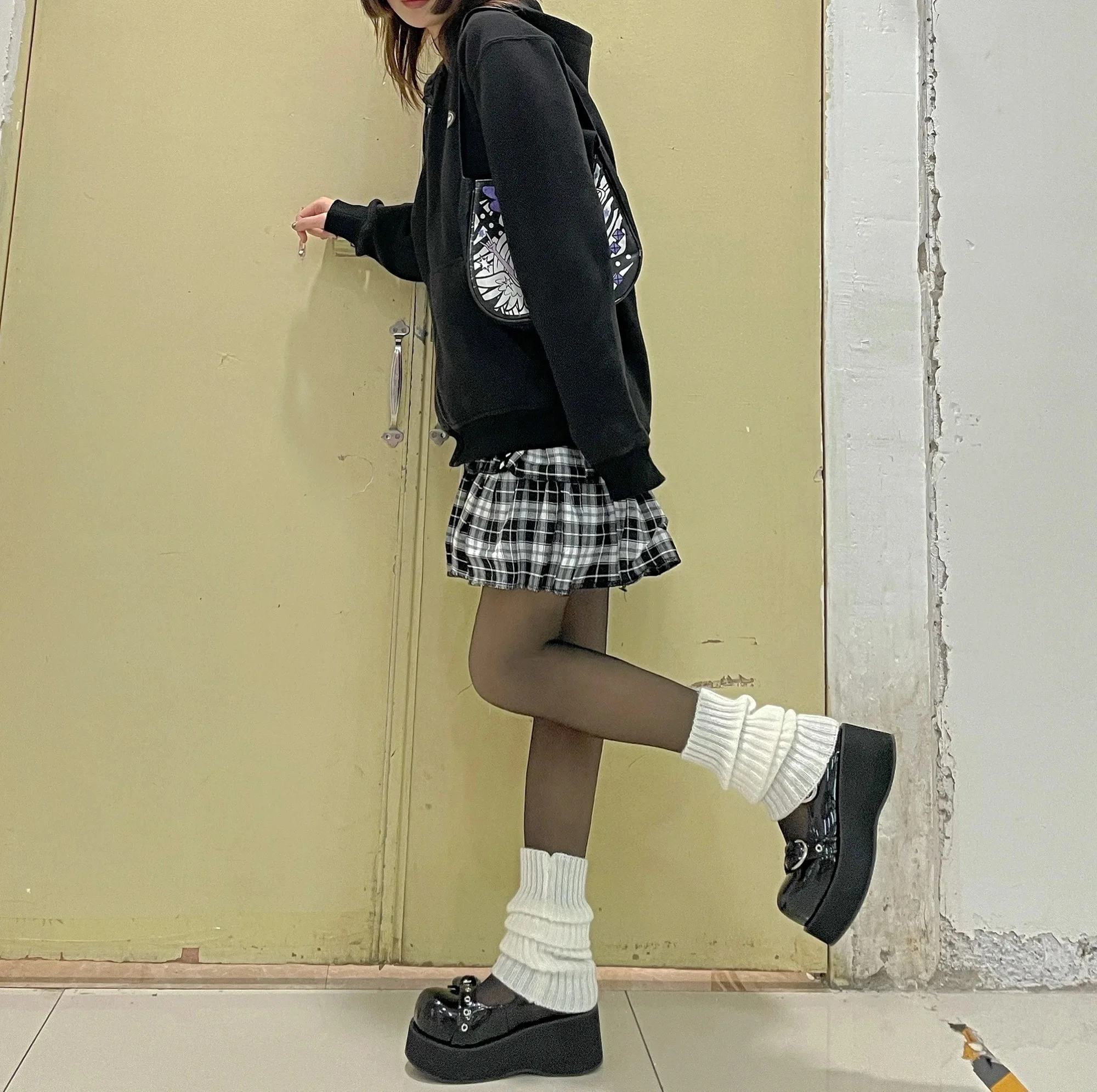 HOUZHOU Gothic Mall Goth Plaid Skirt Women Harajuku Punk Rivet Black Double-layer High-waisted Mini Skirts Dark Academia Grunge