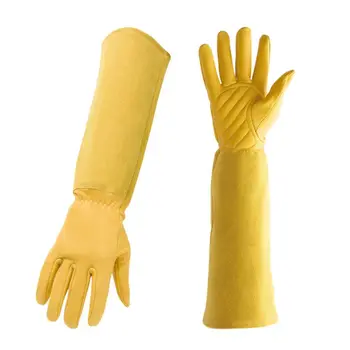 

New Thicken Solid Color Puncture Resistant Long Sleeve Sheepskin Gardening Gloves Padded Palm Reinforced Fingertips Pruning