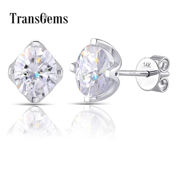 

Transgems 14K 585 White Gold Center 2CTW 6*7mm Oval GH Color Moissanite Stud Earrings for Women Gold Earrings