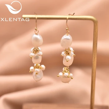 

XlenAg Natural Threelayer Light White Baroque Irregular Pearl Earrings Star Ladies Accessories Jewelry Aretes Largos GE0963
