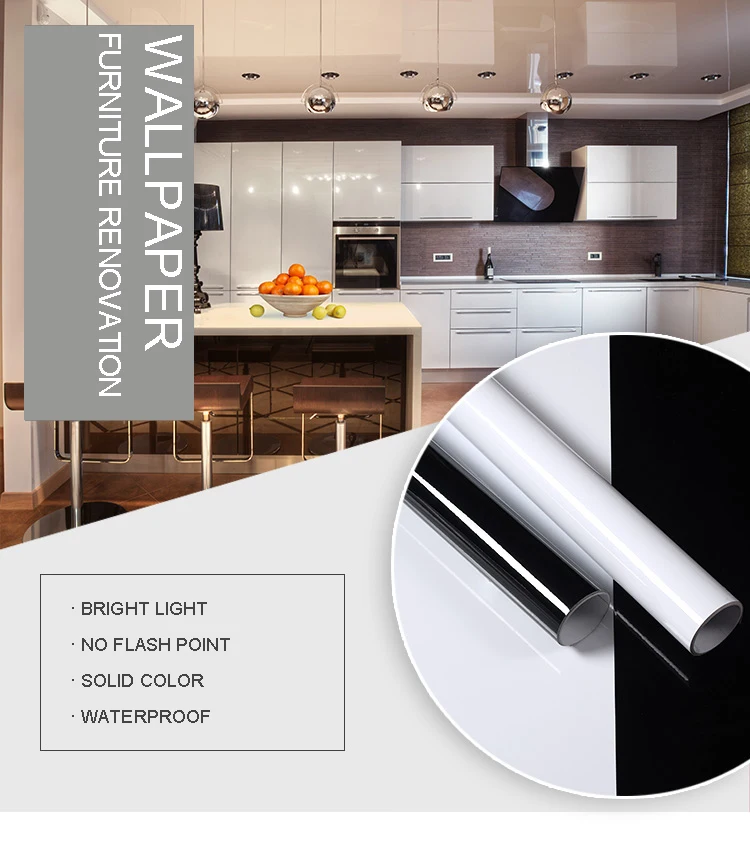 Description Picture 2 of itemHigh Glossy White DIY Decorative Film Matte Self-Adhesive Wallpaper Kitchen Cabinet Old Furniture Renovation Waterproof Stickers