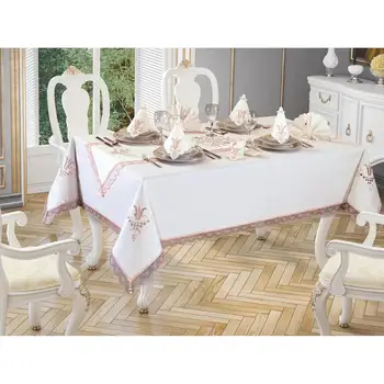 

Tulip Embroidered Ruched Rectangle Table Cloth Cream Powder