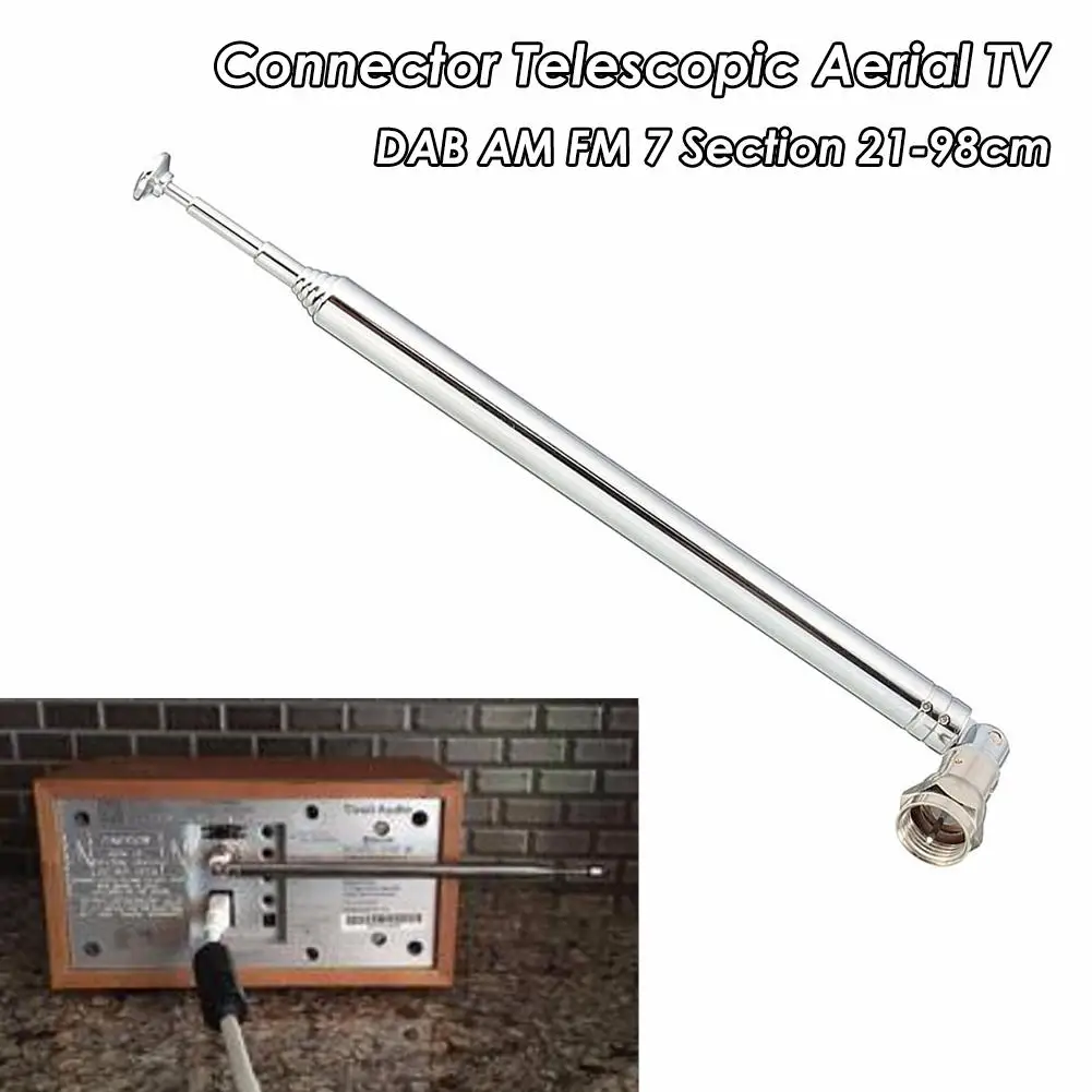 

F Connector Replacement Telescopic Aerial TV Antenna Radio DAB AM FM 7 Sections 21-98cm Universal Fits Most Models