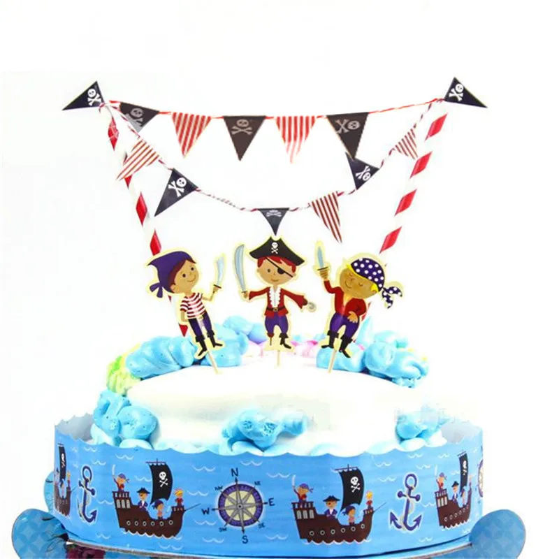1pc Princess Pirate Dinosaur Theme Cupcake Topper Cartoon Cake Flags Banner Kids Boy Girl Birthday Baby Shower Cake Decoration - Цвет: Type 3