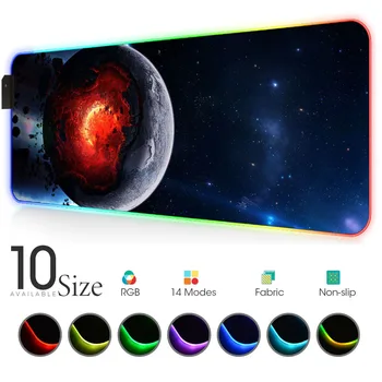 

Earth moon space RGB Mouse Pad Black Gamer Accessories Large LED MousePad XXL Gaming PC Desk Play Mat with Backlit keyboard pad