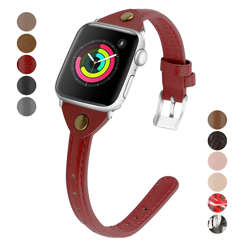 Ремешок для Apple Watch 4 5 iwatch ремешок 44 мм 40 мм 38 мм 42 мм 4 3 высококачественный кожаный Браслет Т-образный ремень с заклепками аксессуары
