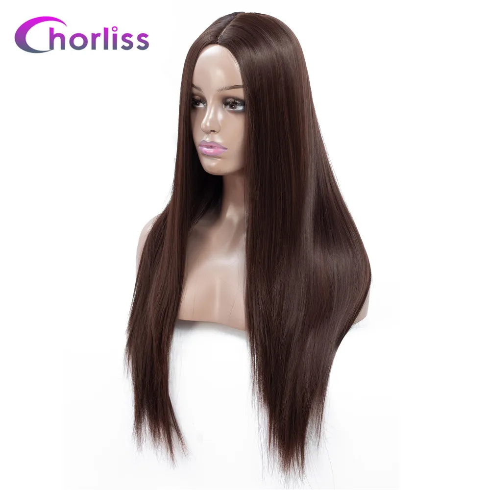 Синтетический парик длинные прямые средней части женские парики Chorliss темные женские натуральные черные волосы розовые синие светлые красные парики для косплея