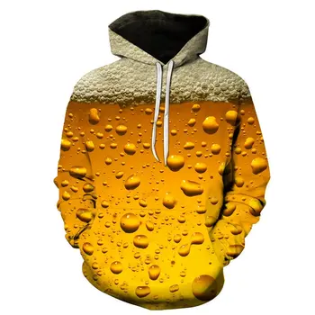 

New trend men's and women's fashion casual 3D beer printed Hoodie funny summer Hoodie yellow autumn long sleeve Pullove