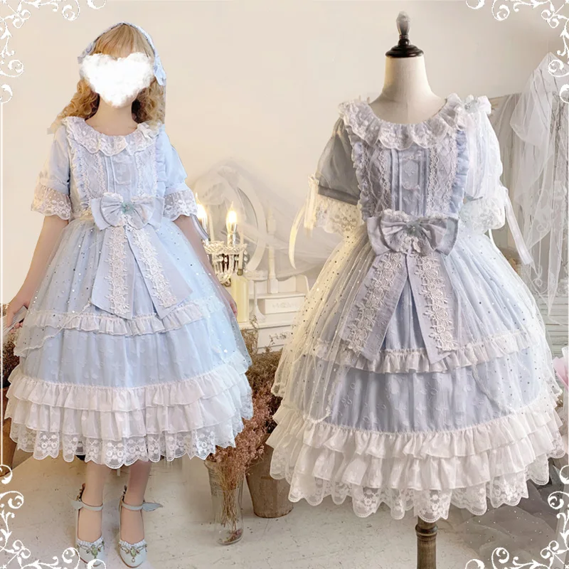 Повседневное платье принцессы милое винтажное лолиты с кружевным бантом и
