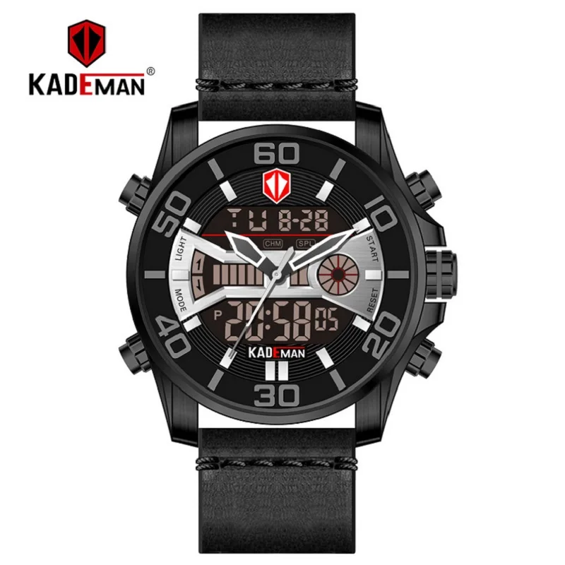 KM001-4 KADEMAN мужские часы милитари, спортивные кварцевые часы водонепроницаемые часы с двойным дисплеем наручные часы кожаные часы Relogio Masculino - Цвет: KM001-4