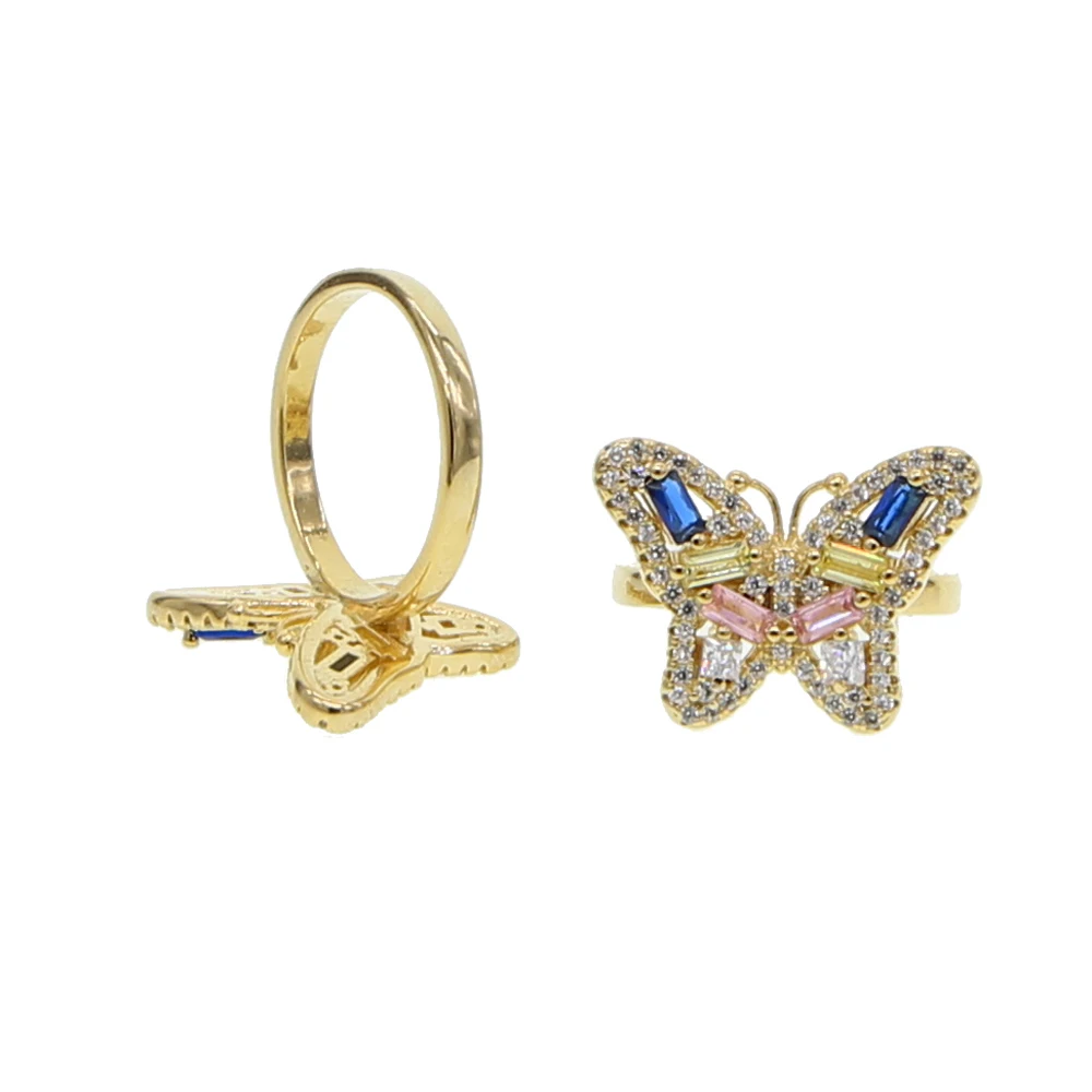 Красочные cz очаровательные кольца с бабочкой, кольца с маленькими полосками, модное кольцо, ювелирное изделие для женщин, золотое, модное элегантное обручальное кольцо