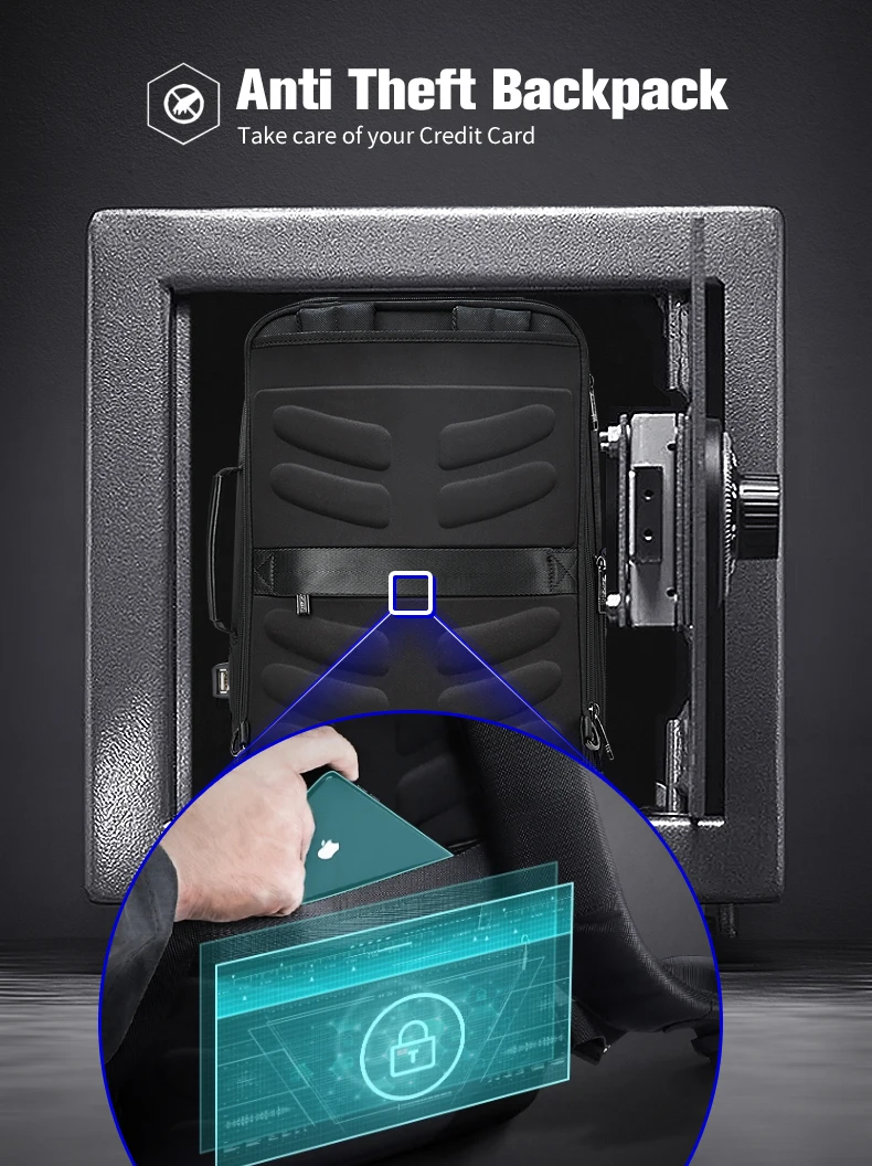 BOPAI Brand Enlarge Backpack USB External Charge 15.6 Inch Laptop Backpack  Shoulders Men Anti-theft Waterproof Travel Backpack
