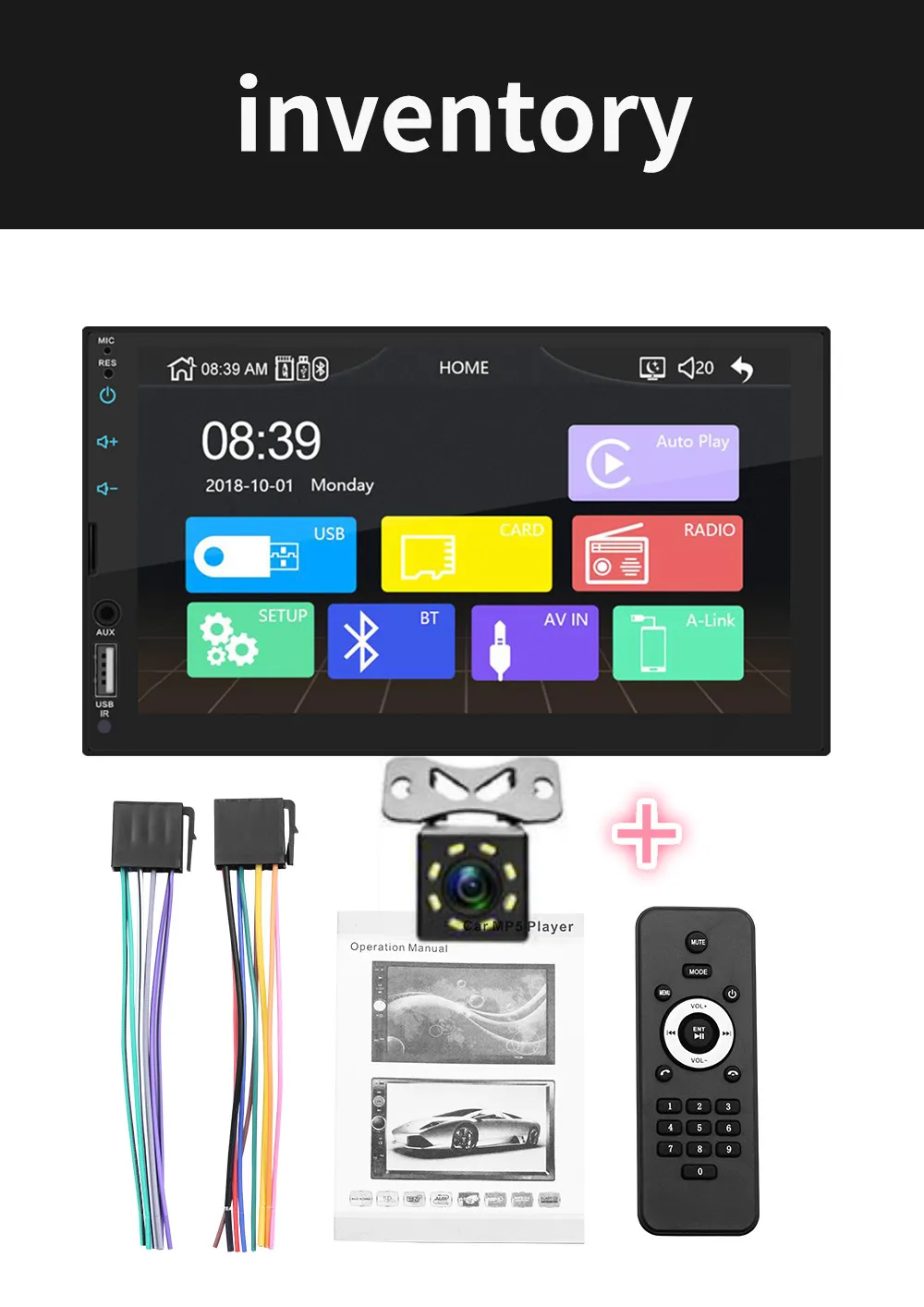 Car Radio with Cam 2 Автомобильный Mp5 плеер 7in 2Din Bluetooth BT телефон Зеркало Ссылка для воспроизведения стерео FM Радио авторадио+ камера x2 - Цвет: Car Radio with Cam 2