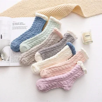 

Women's cotton socks coral fleece sleeping socks autumn and winter new warm Plush thickened home floor moonshine terry socks