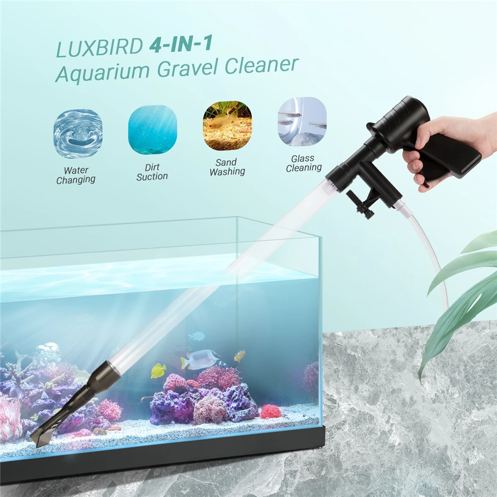 aquarium accessories near me LUXBIRD Aquarium Gravel Cleaner Kit Vacuum Siphon Pump with Filter Hose Fish Tank Water Changer Air Pump Cleaning Accessories aquarium decoration items