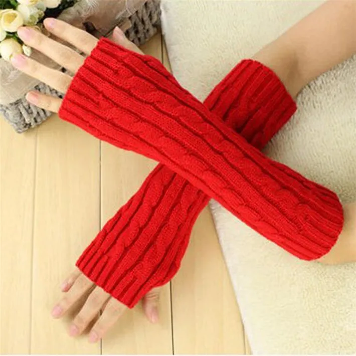 G029 Red LJCUIYAO весна осень женские шерстяные перчатки без пальцев теплые зимние модные вязаные митенки длинные перчатки Guantes перчатки - Цвет: G029 Red