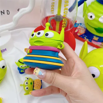 

3D Alien Bluetooth Earphone Case for Airpods 1 2 Accessories Protective Cover Bag Anti-lost ring Strap Cute Cartoon Silicone
