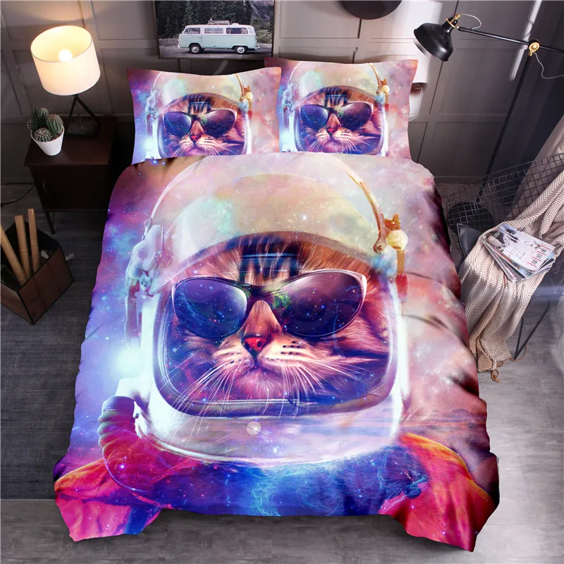 

Galaxy Cat Printed Bedding Set Floral Duvet Cover Sets Queen King Quilt Cover Bed Linen