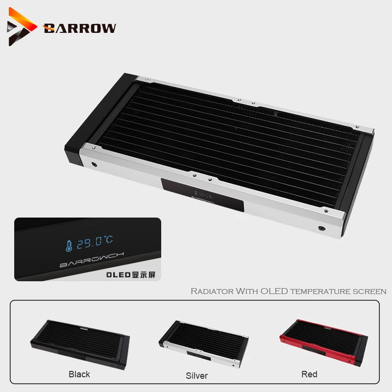 

BARROWCH 240mm 30mm thickness copper radiator with OLED temperature display 120mmx2 Chameleon Fish silver red black FBCFRX-240