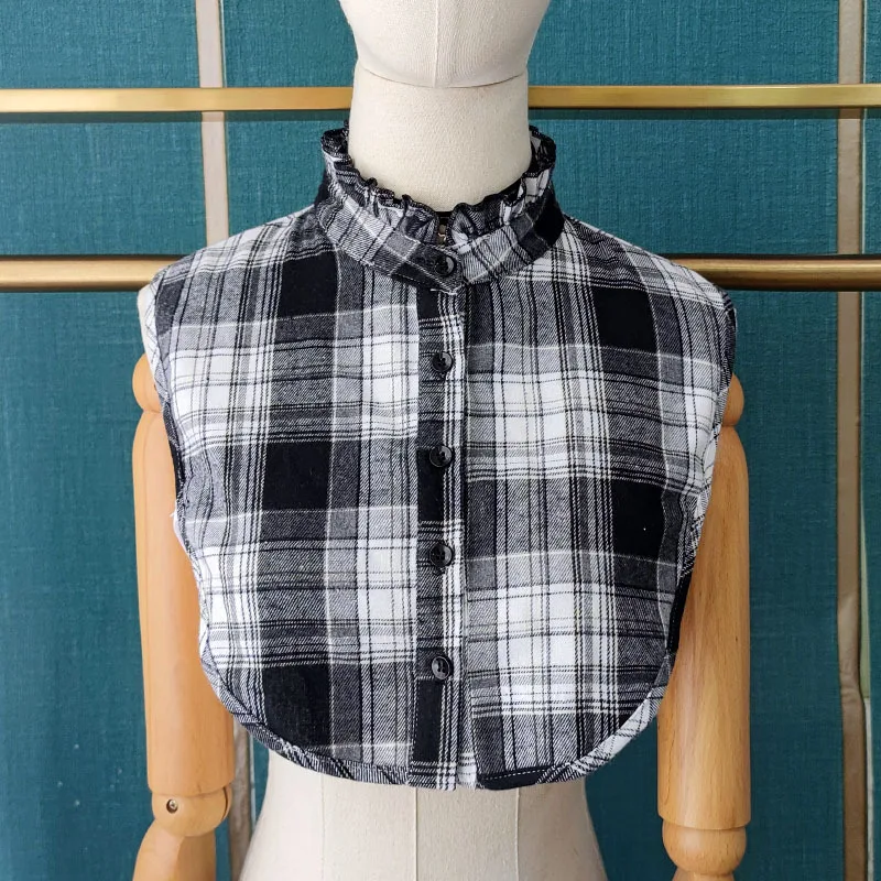 

Stand Ruffles Fake Collar for Women Plaid Shirt Detachable Collar Sweater Half Shirt Decorative Faux Col Female Clothes Tie