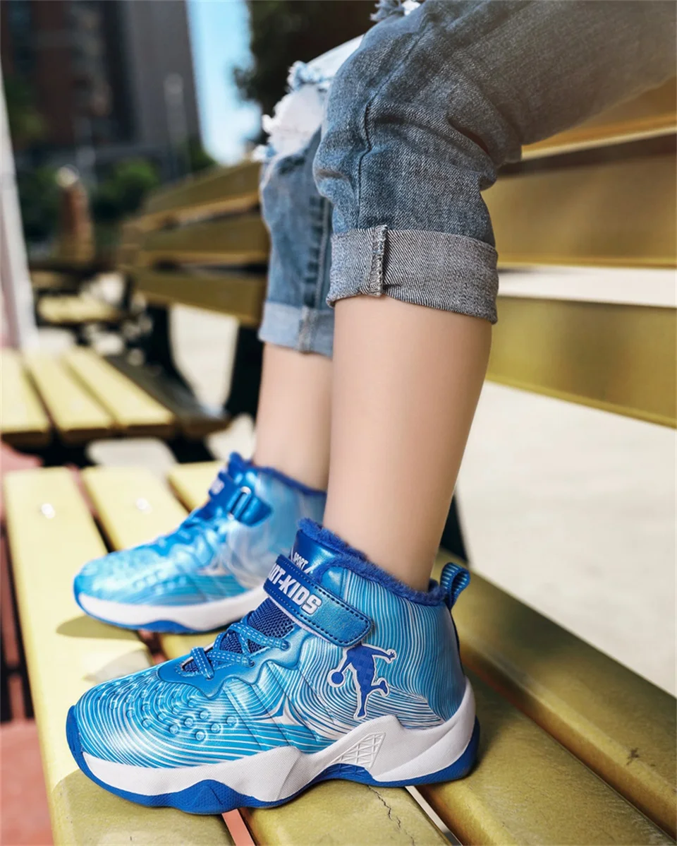 winter Gold Color Winter PU Basketball Shoes for Kids Boys Sport Shoes Children's Outdoor Sneakers Trainers for Pupils Student