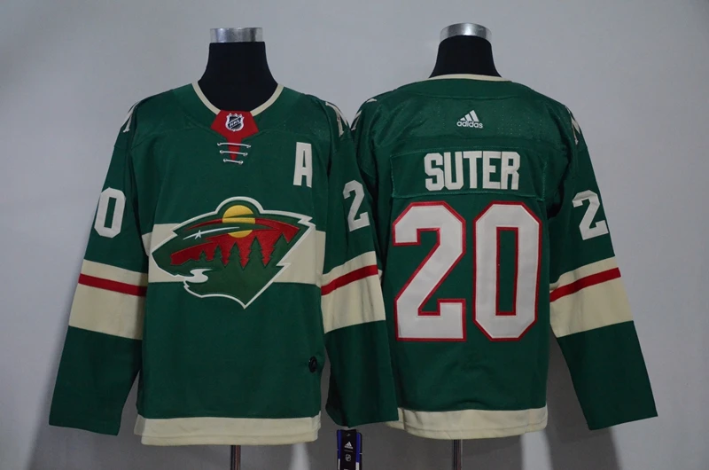 Сшитые Миннесота Мужские взрослые#12 Eric Staal 20 Ryan Suter 40 Devan Dubnyk 64 Mikael Granlund Джерси