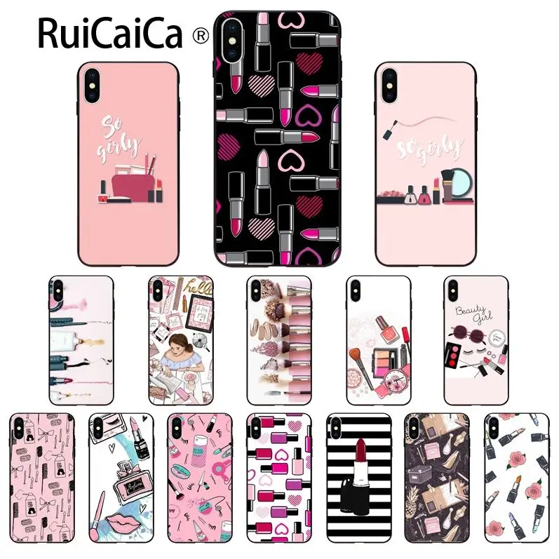 Ruicaica Cosmetic lipstick Smart Cover Black Soft Shell Phone Case for Apple iPhone 8 7 6 6S Plus X XS MAX 5 5S SE XR Cellphones | Мобильные