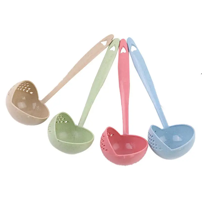 

Wheat Straw 2 in 1 Long Handle Soup Spoon Home Strainer Cooking Colander Kitchen Scoop Plastic Ladle Tableware