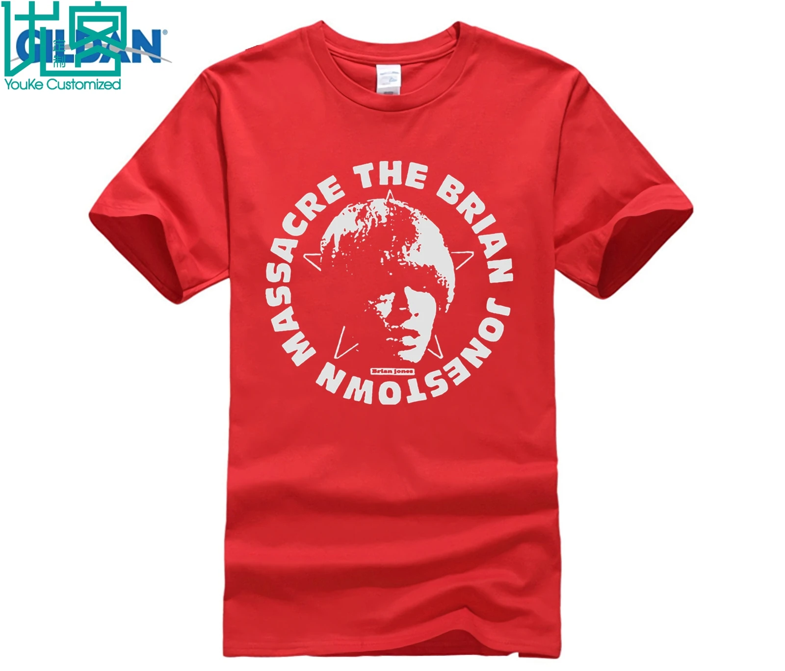 Футболка с надписью «logo' The Brian Jonestown Massacre»-Новинка! Футболки; брендовая одежда; приталенная одежда с принтом и круглым вырезом - Color: red