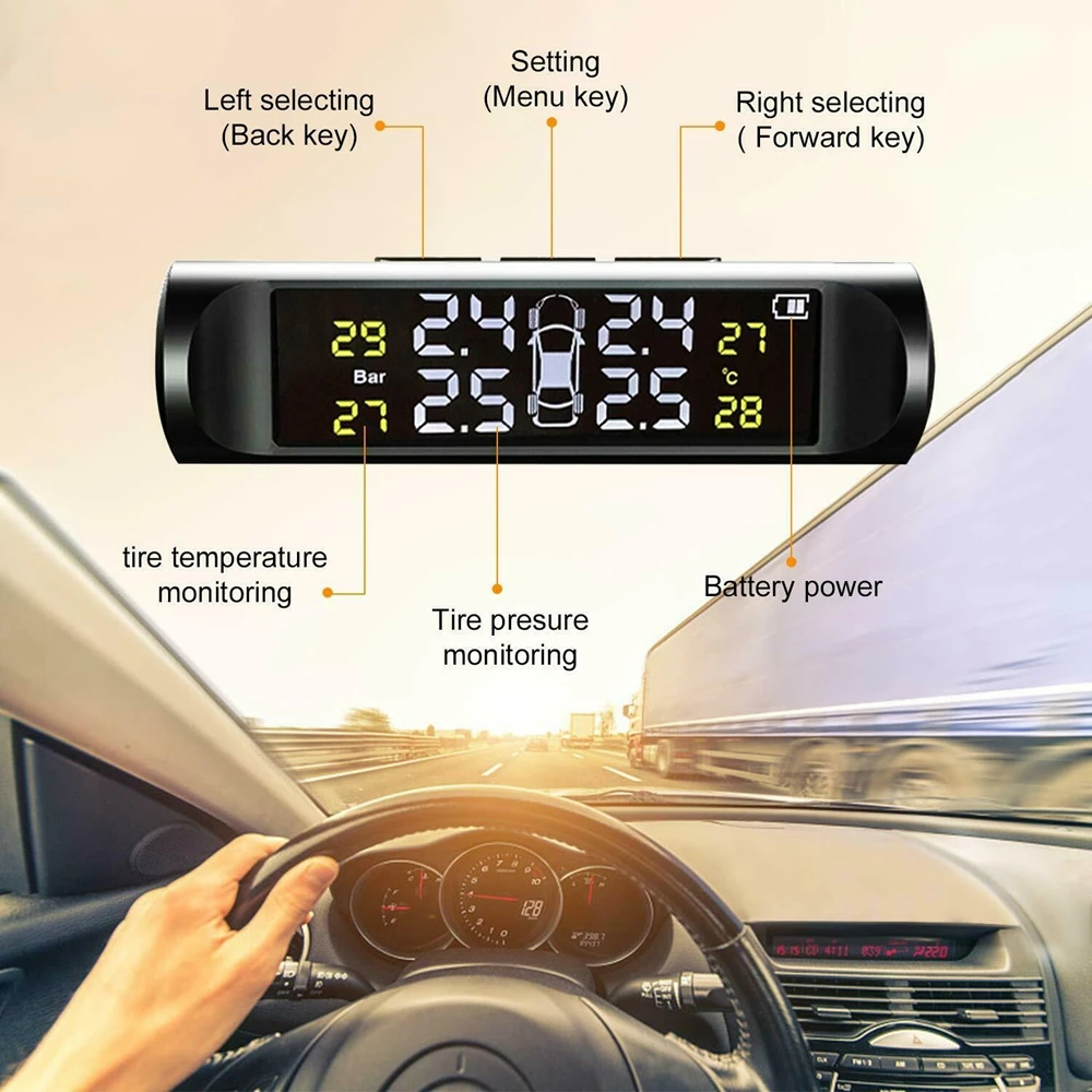 Умный автомобиль TPMS система контроля давления в шинах солнечной энергии цифровой ЖК-дисплей Автоматическая охранная сигнализация s давление в шинах