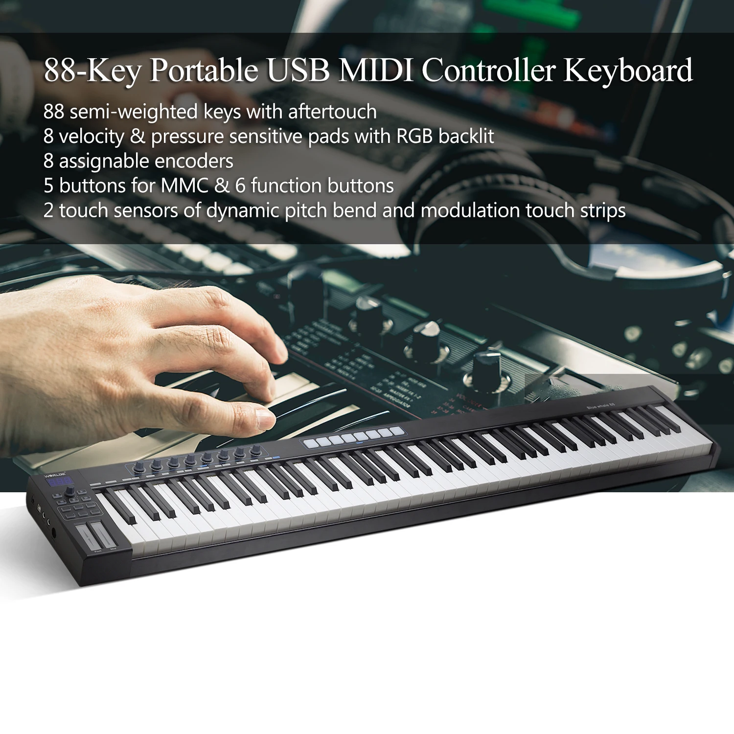 WORLDE Blue whale 88 Портативный USB MIDI контроллер клавиатура полувзвешенных клавиш 8 RGB