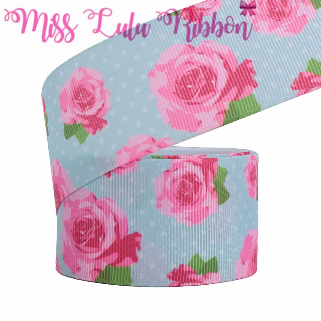 16mm-75mm Flower Series Retro Pink Red Printed Grosgrain/Foe Ribbon Geometric Stripes Dots DIY Hair Bowknots 50yards/roll
