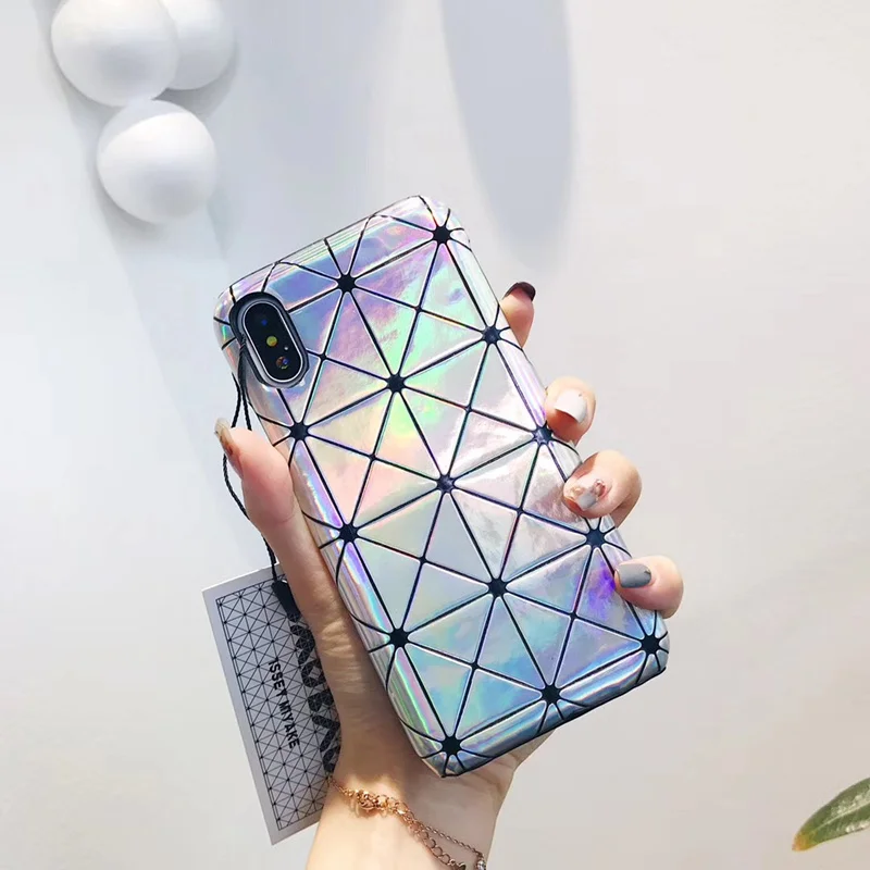Япония США модный бренд Issey Miyake Блестящий металлический геометрический кожаный чехол для телефона для iphone 6 6s 7 8 plus 10 X роскошный чехол s - Цвет: 4