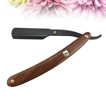 

2pcs Wooden Handle Chic Straight Barber Edge Steel Razors Shaving Knife Folding Men Vintage Straight Edge Metal Hair Shaper Barb