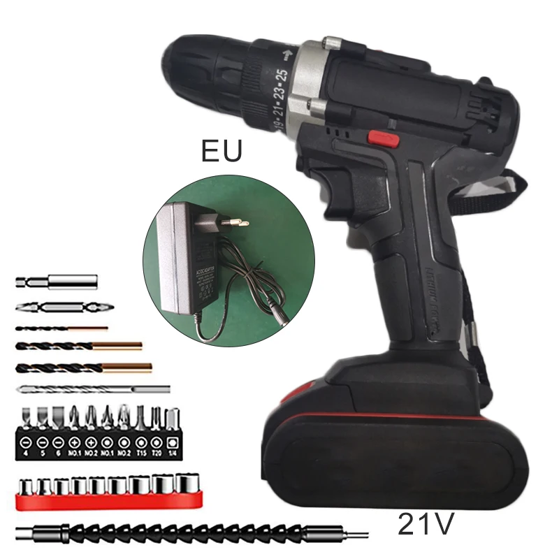 

21V 3/8inch Waterproof Cordless Electric Drill w/ Rechargeable Li-ion Battery 1200 rpm Charger UK/US/EU/AU