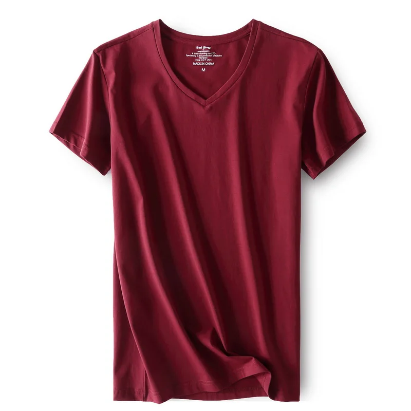 

2018 Japanese-style White Background Figure Solid Color V-neck MEN'S Short-sleeved T-shirt Modal Large Size Men's Base Shirt