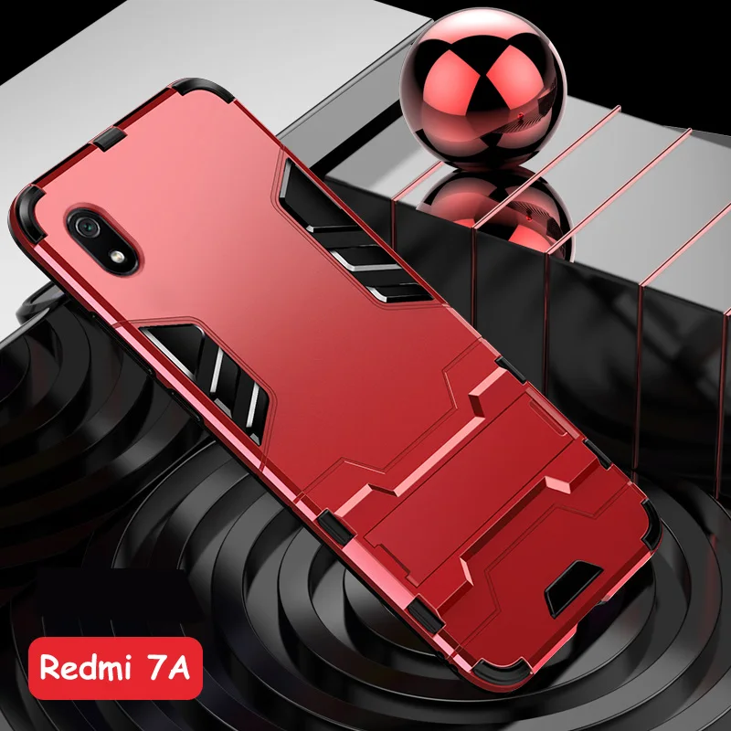 Case For Xiaomi Redmi 7A 7 A Back Phone Cover Shookproof PC + Silicon Protective Stand Cases | Мобильные телефоны и