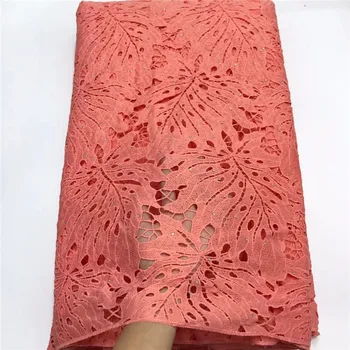 

Elegant Peach African Cord Lace Fabric Embroidery Wedding Dress High Quality Nigerian Chemical Guipure Lace Fabric With Stone