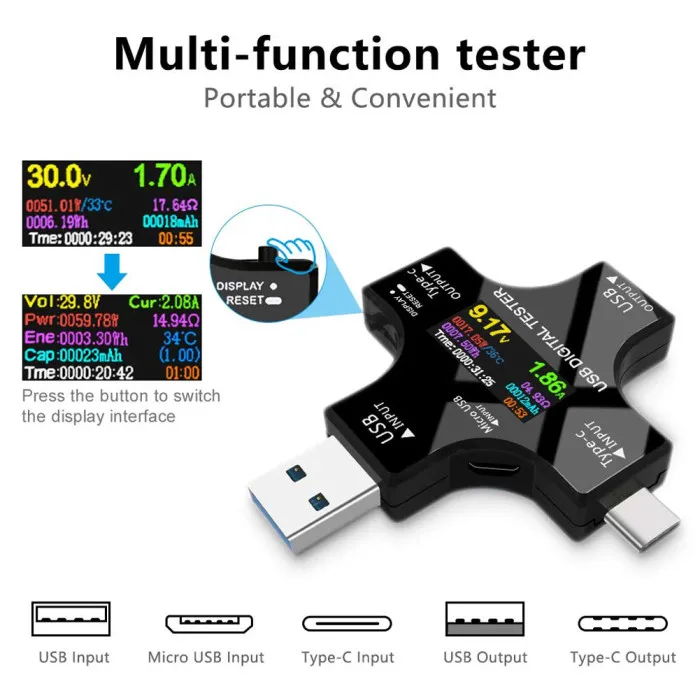 Многофункциональный Тип-C измерительный прибор USB тестер ЖК-дисплей цифровой мультиметр с измерением напряжения и тока Hi 888