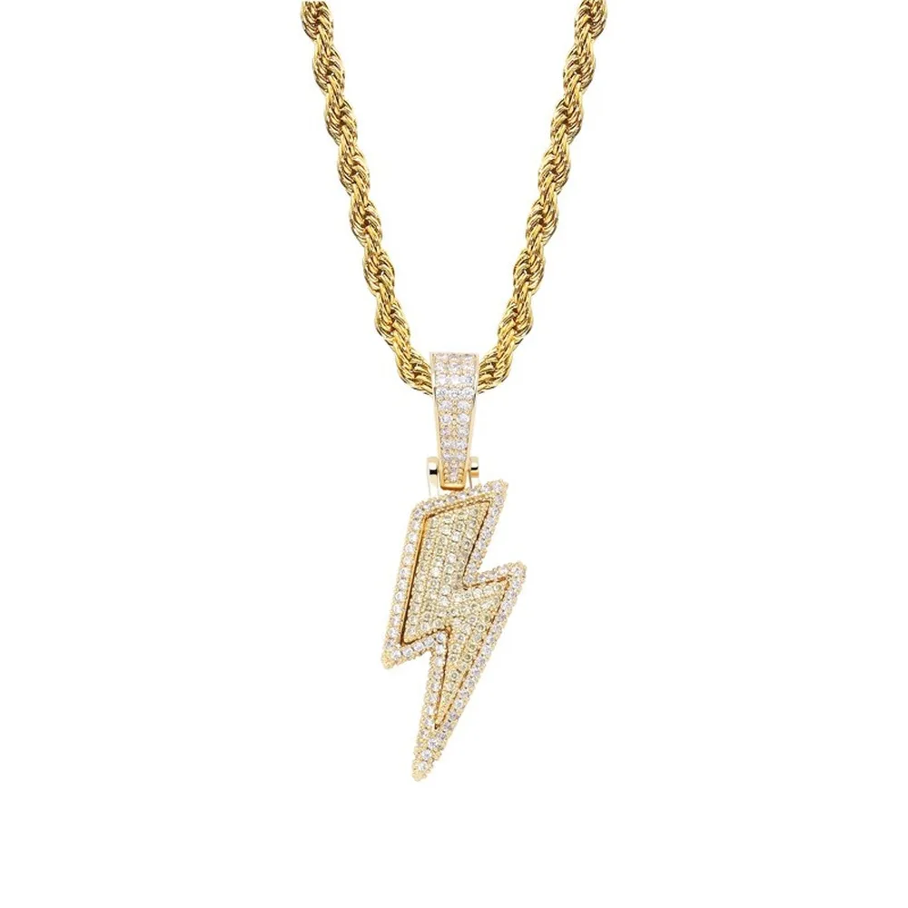 

Iced Out Bling Lightning Pendants With 4mm Tennis Chain Copper Material AAA Cubic Zircon Men's Hip Hop Jewelry Gift