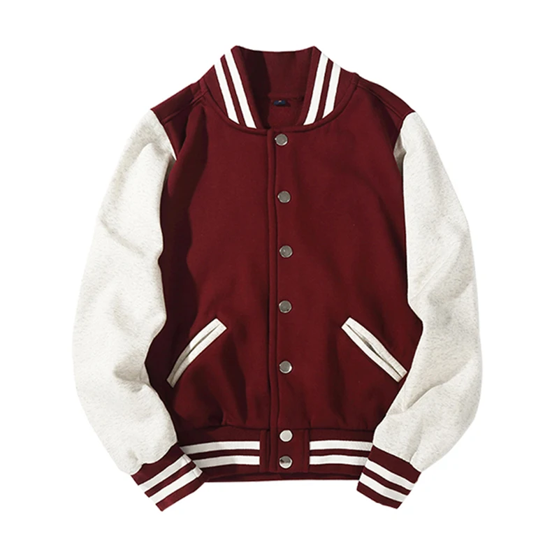 Patchwork Baseball Jacket Men Rib Sleeve Solid color Hip Hop Harajuku College style Bomber Coat