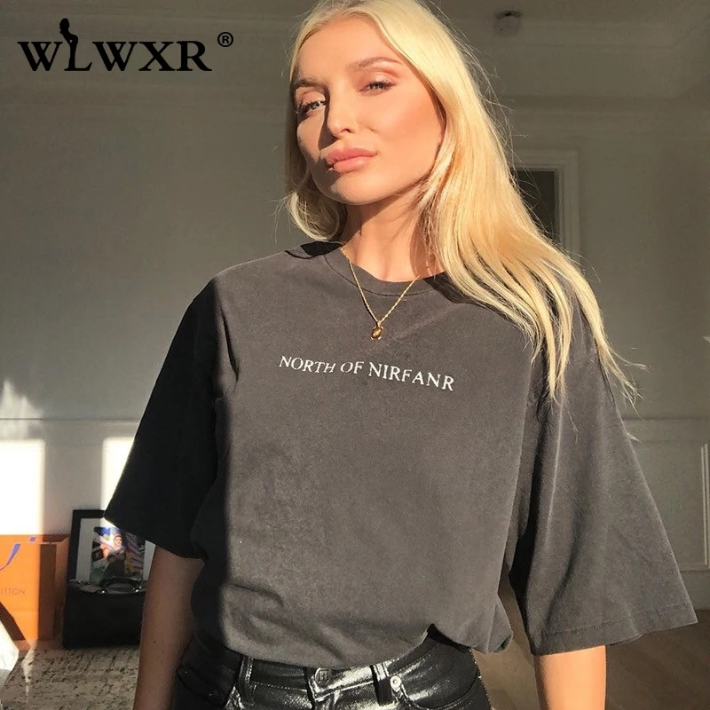 Женская футболка большого размера WLWXR повседневная серая свободная длинная с