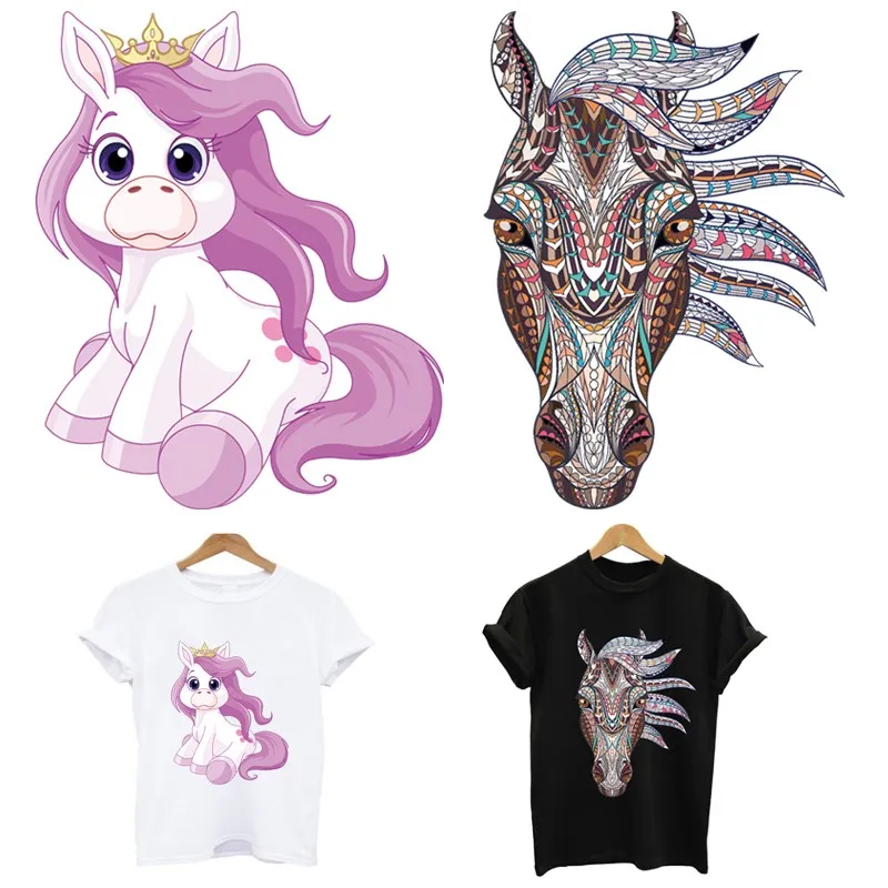 Термочувствительные нашивки с изображением милой лошади для одежды в полоску