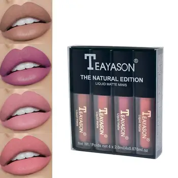 

4pcs/set Women's Fashion Liquid Lipstick Set Moisturizer Nude Velvet Makeup Red Matte Glosses Lipgloss Natural Lip